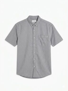 Topman Men’s Grey Short Sleeve Oxford Shirt L Slim Fit